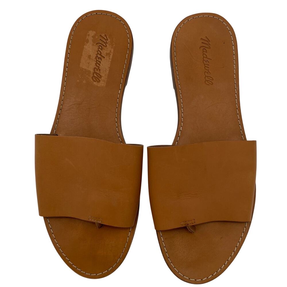 Madewell Boardwalk Post Slide Tan Leather Slide Sandals